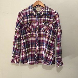 Natural Reflections Long Sleeve Button Up Purple Plaid Size Medium